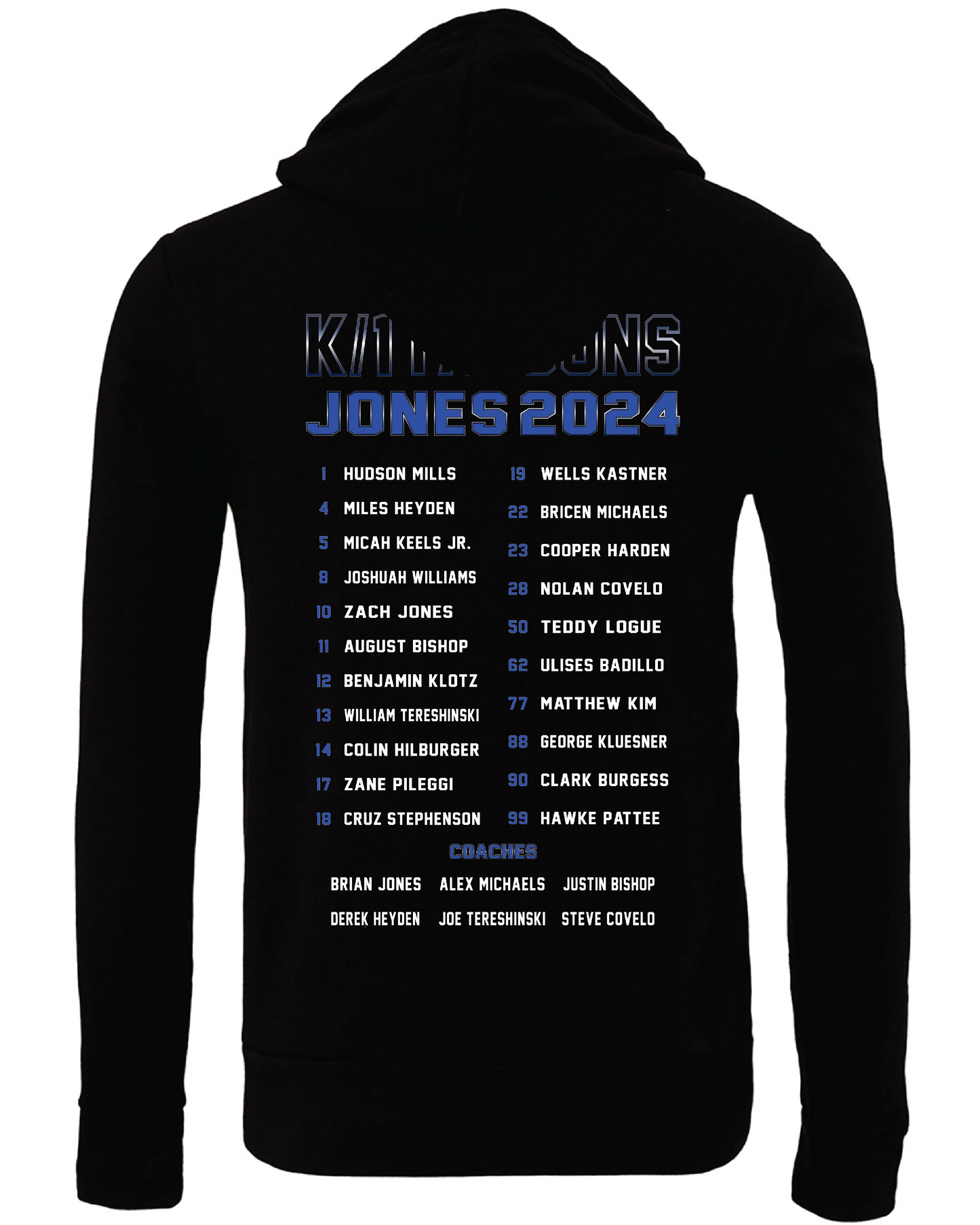 Youth Sponge Fleece Pullover Hooded Sweatshirt w/ Custom K/1 Jones 2024 Team Roster Design