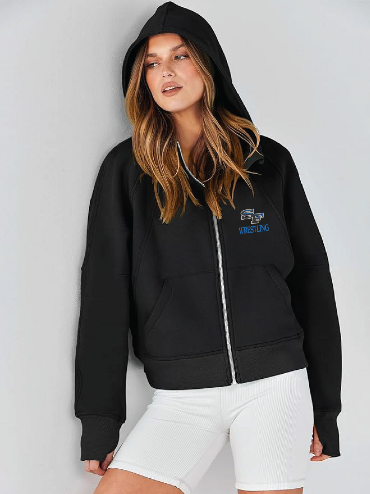 Ladies Fleece-Lined Cropped Full-Zip Hooded Sweathshirt