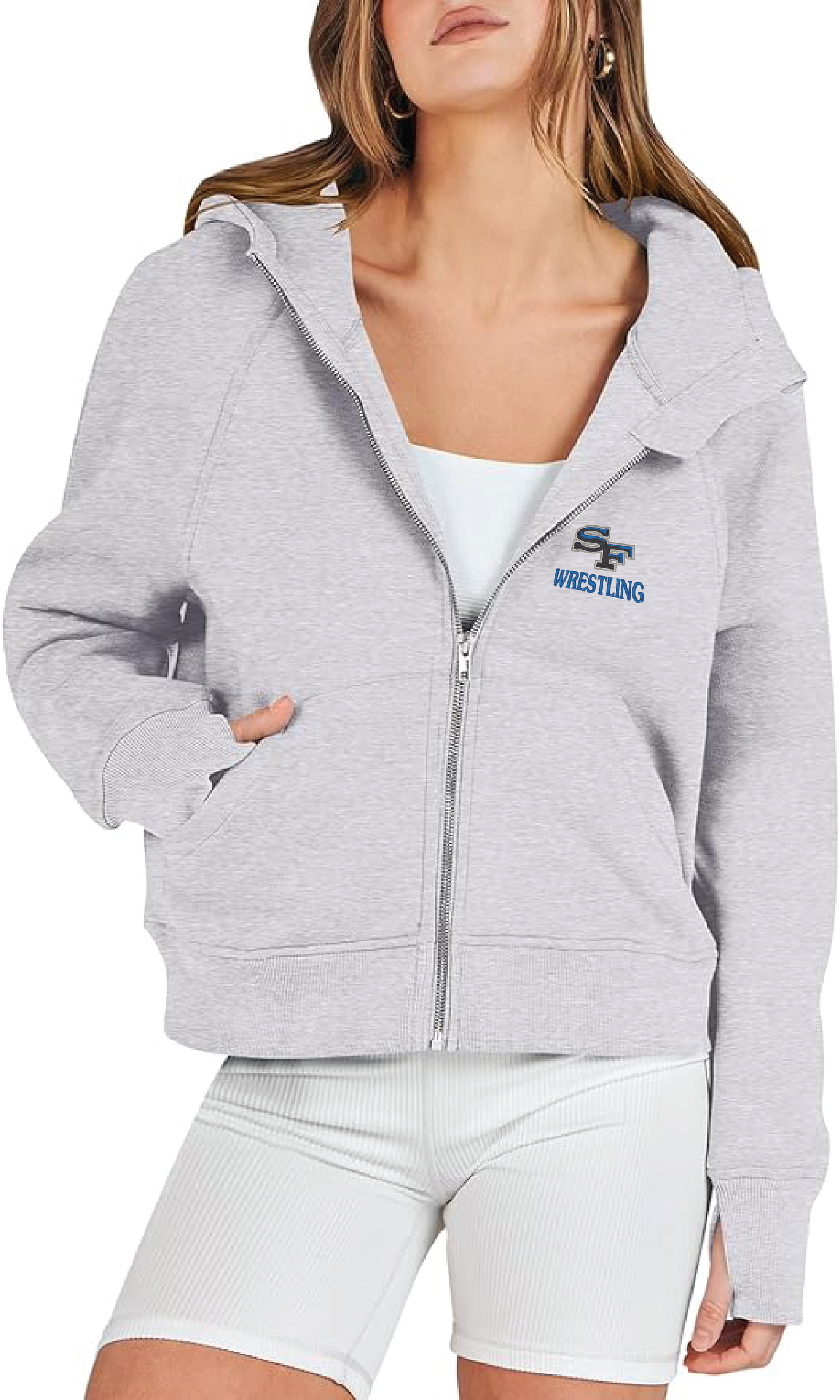 Ladies Fleece-Lined Cropped Full-Zip Hooded Sweathshirt