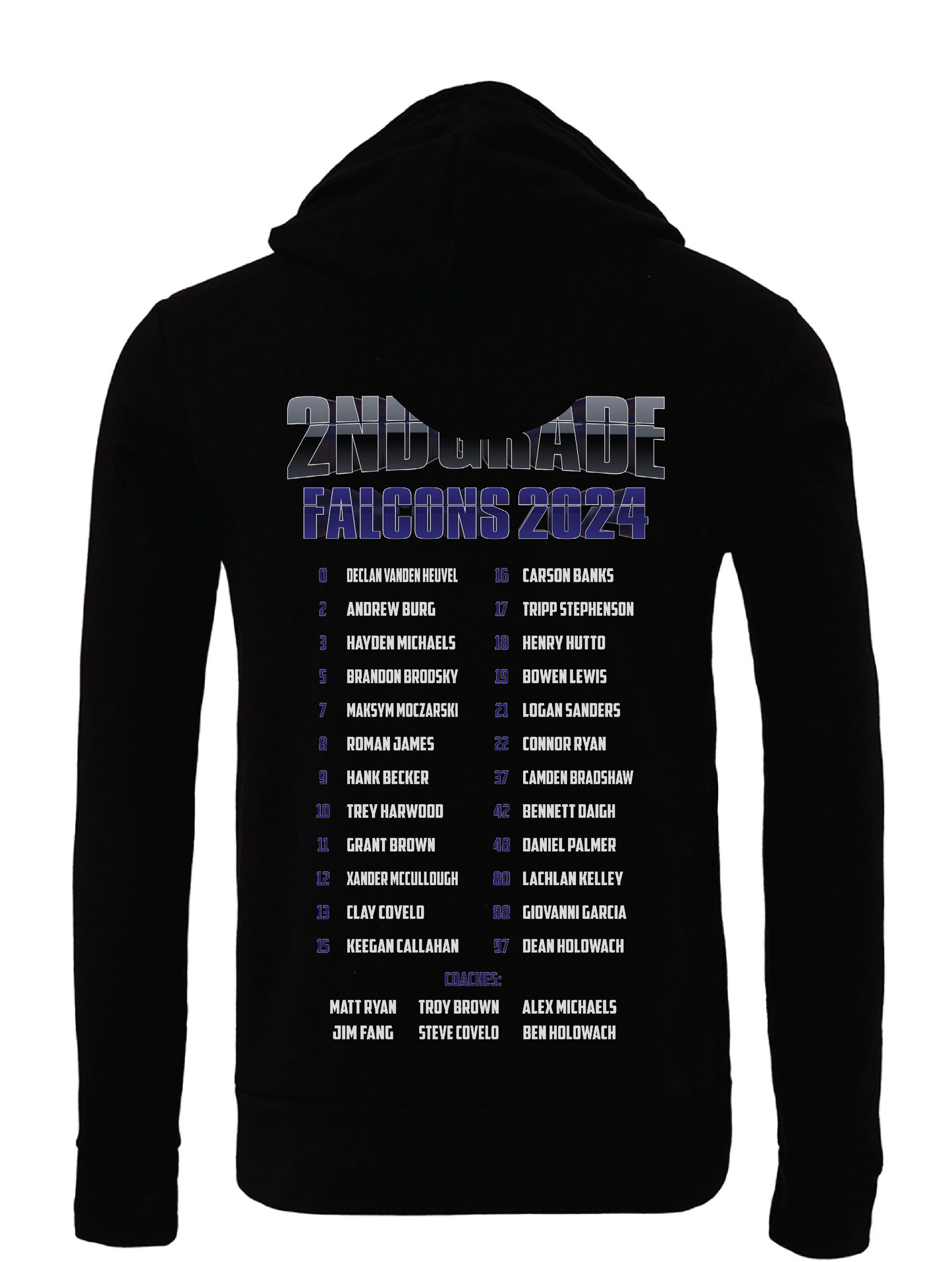 Adult Unisex Sponge Fleece Pullover Hooded Sweatshirt w/ Custom 'This is Falcons' Country Chest Graphic and 2nd Grade Ryan 2024 Team Roster