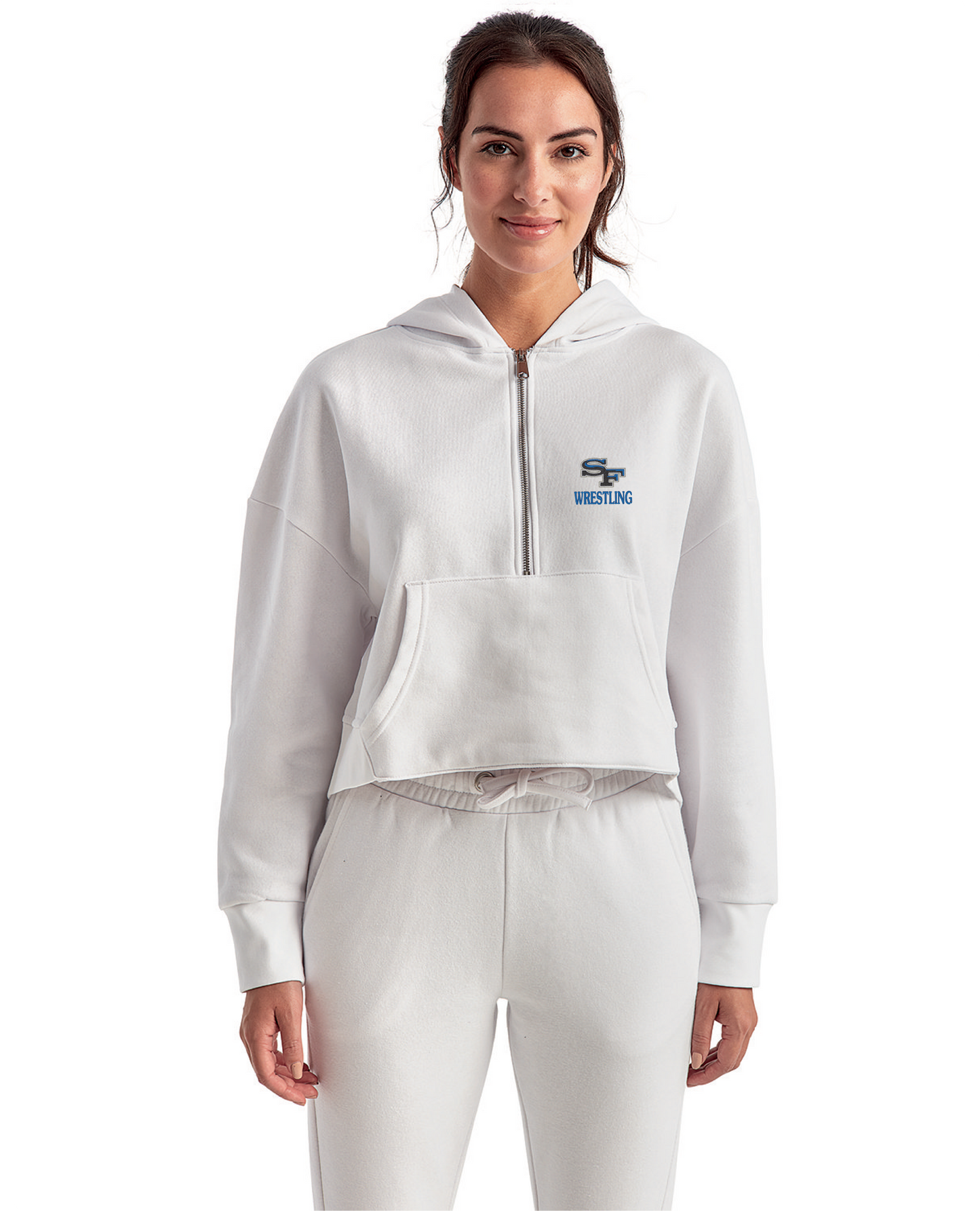 Ladies' Oversized Cropped Half-Zip Hoodie in White