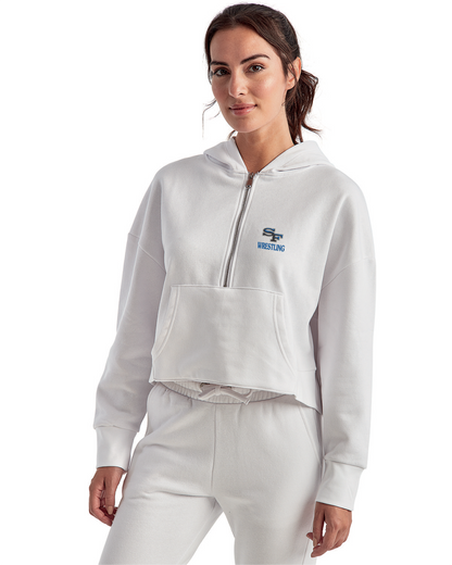 Ladies' Oversized Cropped Half-Zip Hoodie in White