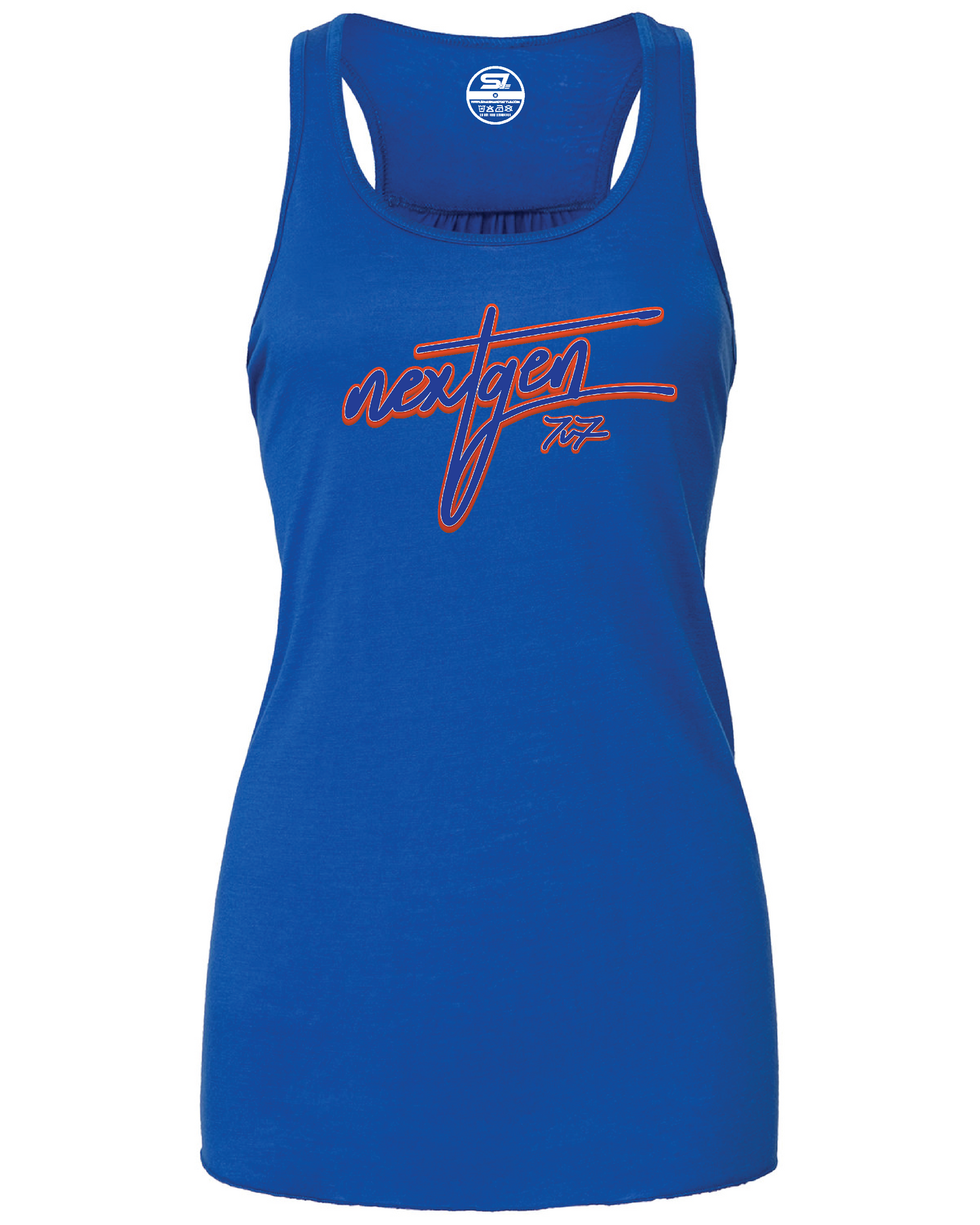 Ladies NextGen Academy 7v7  Flowy Racerback Tank w/ Cursive Logo