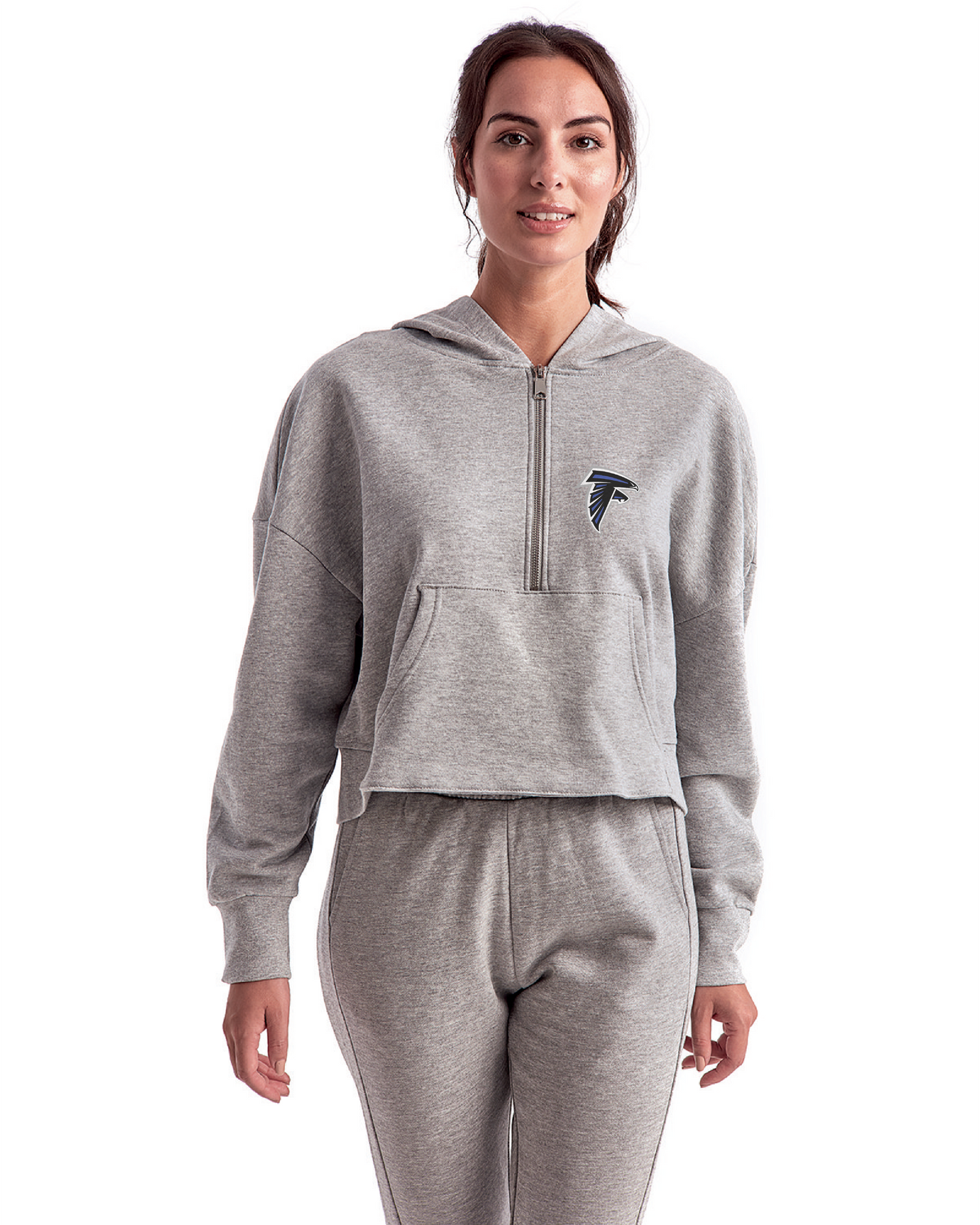 Ladies' Oversized Cropped Half-Zip Hooded  With Embroidered Falcon Logo