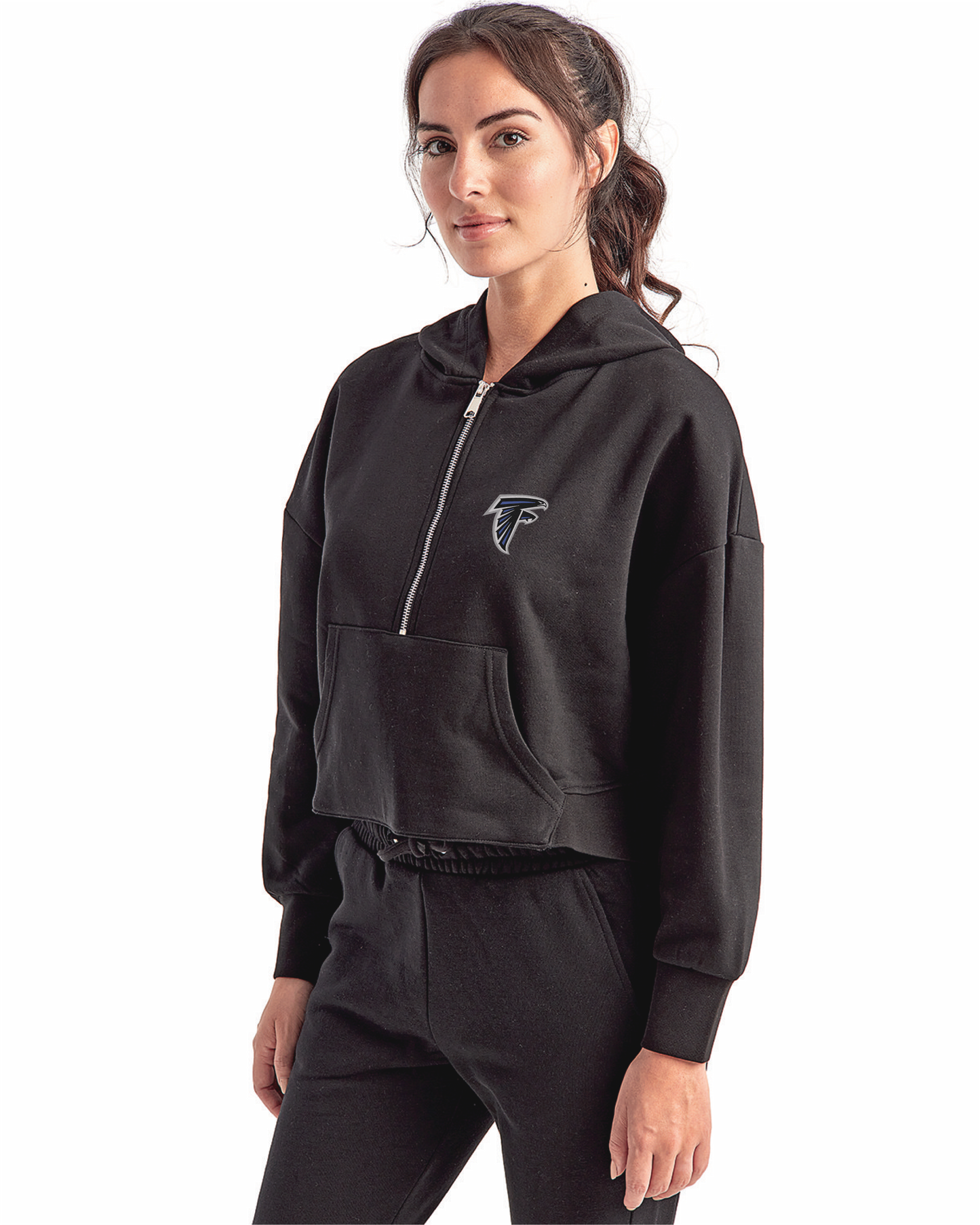 Ladies' Oversized Cropped Half-Zip Hooded  With Embroidered Falcon Logo