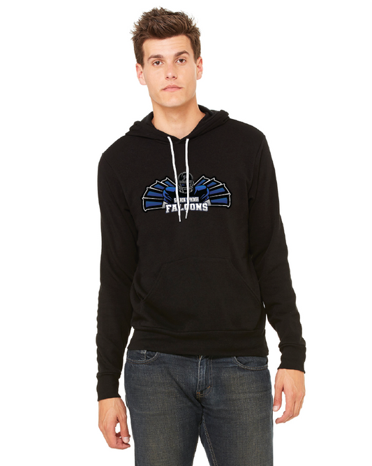 Adult Unisex Sharon Springs Falcons “Player & Wings” Sponge Fleece Pullover Hooded Sweatshirt