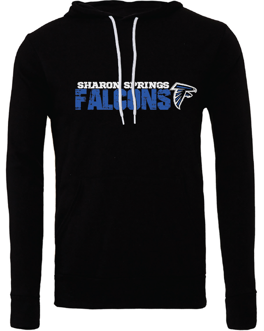 Adult Unisex Sharon Springs Falcons "Distressed Logo" Sponge Fleece Pullover Hooded Sweatshirt