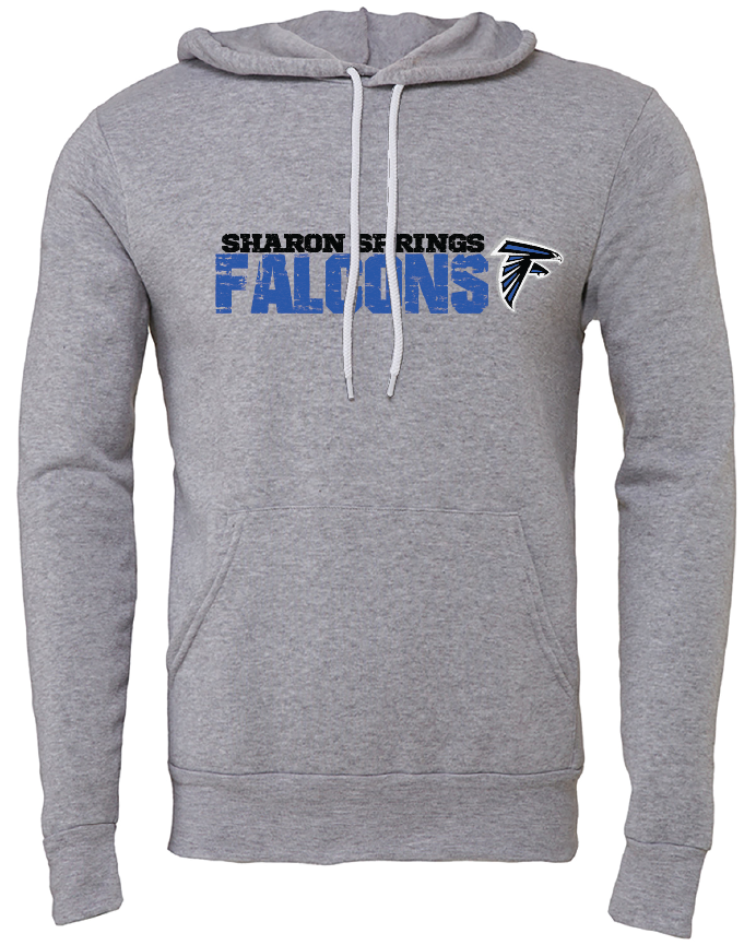 Adult Unisex Sharon Springs Falcons "Distressed Logo" Sponge Fleece Pullover Hooded Sweatshirt