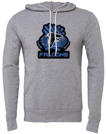 Adult Unisex Sharon Springs Falcons "Receiver's Gloves" Sponge Fleece Pullover Hooded Sweatshirt