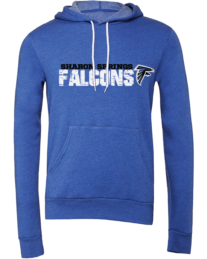 Adult Unisex Sharon Springs Falcons "Distressed Logo" Sponge Fleece Pullover Hooded Sweatshirt