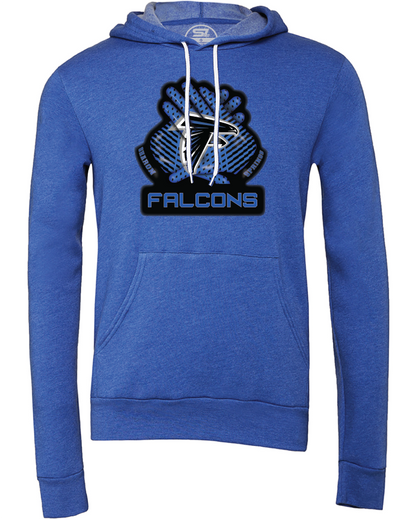 Adult Unisex Sharon Springs Falcons "Receiver's Gloves" Sponge Fleece Pullover Hooded Sweatshirt