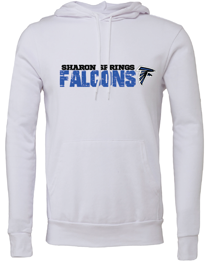 Adult Unisex Sharon Springs Falcons "Distressed Logo" Sponge Fleece Pullover Hooded Sweatshirt