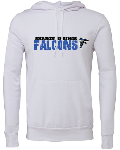 Adult Unisex Sharon Springs Falcons "Distressed Logo" Sponge Fleece Pullover Hooded Sweatshirt