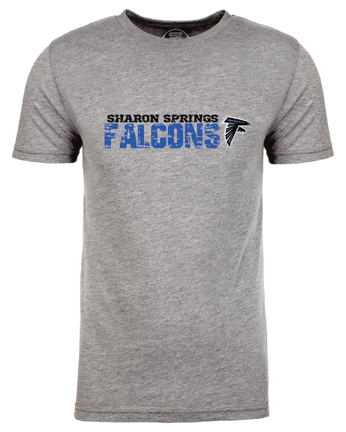 Adult Unisex Sharon Springs Falcons "Distressed Logo" Triblend Short-Sleeved Tee