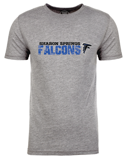 Adult Unisex Sharon Springs Falcons "Distressed Logo" Triblend Short-Sleeved Tee