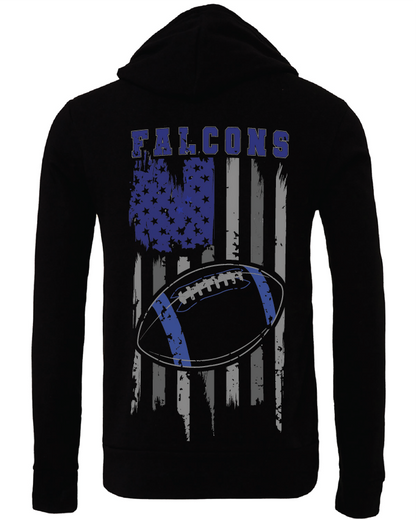 Adult Unisex Sharon Springs Falcons “Grunge Flag” Sponge Fleece Pullover Hooded Sweatshirt