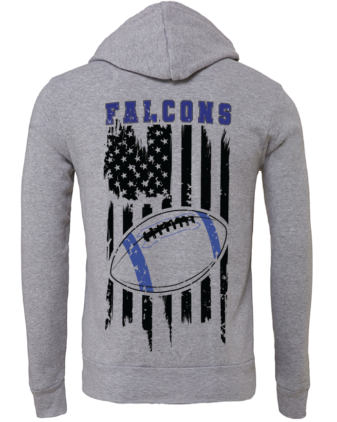 Adult Unisex Sharon Springs Falcons “Grunge Flag” Sponge Fleece Pullover Hooded Sweatshirt