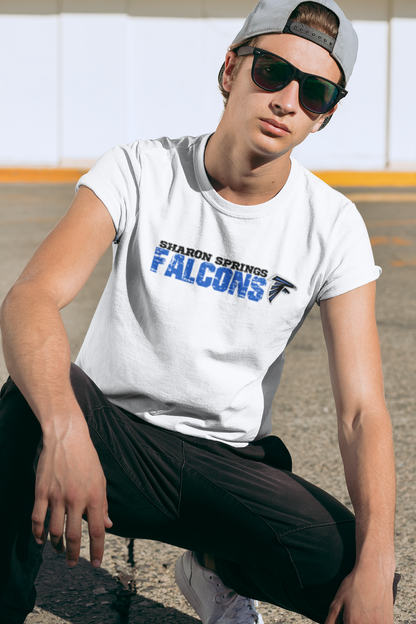 Adult Unisex Sharon Springs Falcons "Distressed Logo" Triblend Short-Sleeved Tee